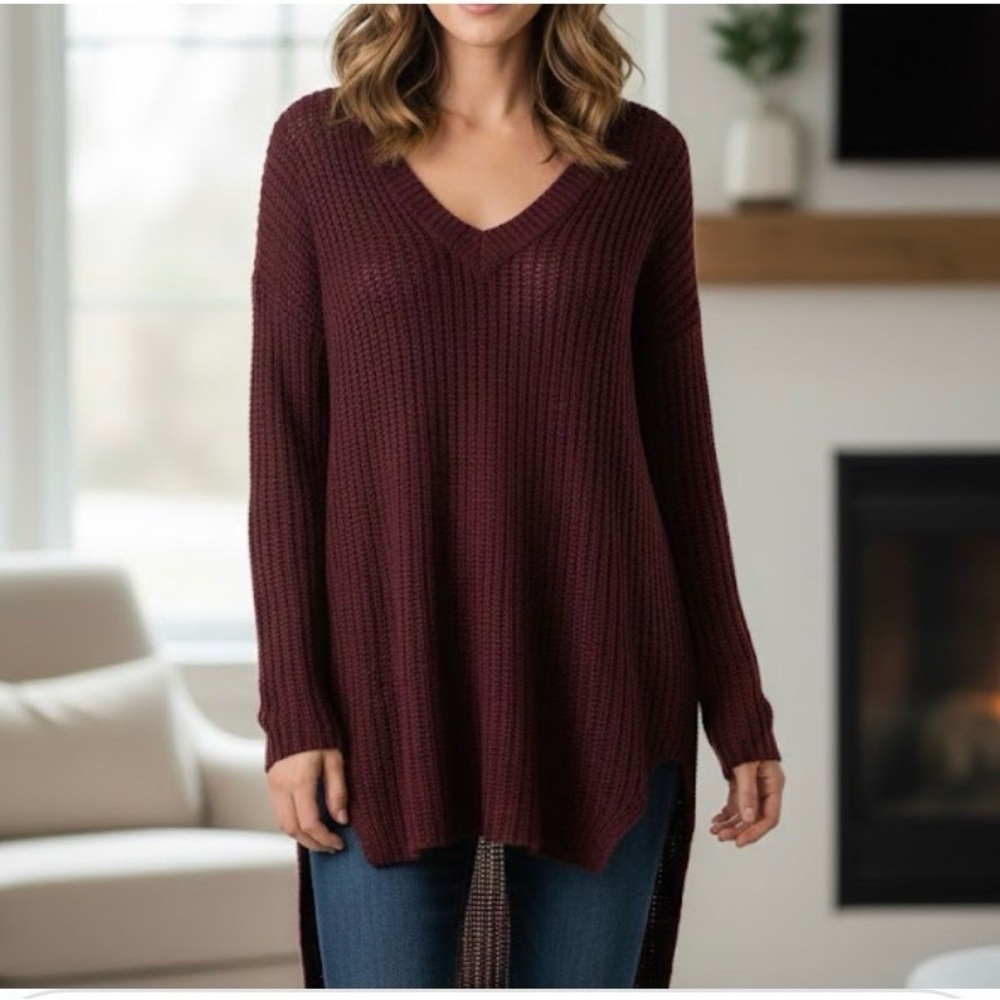 Derek Heart Red Crew Neck Sweater Lightweight Knit